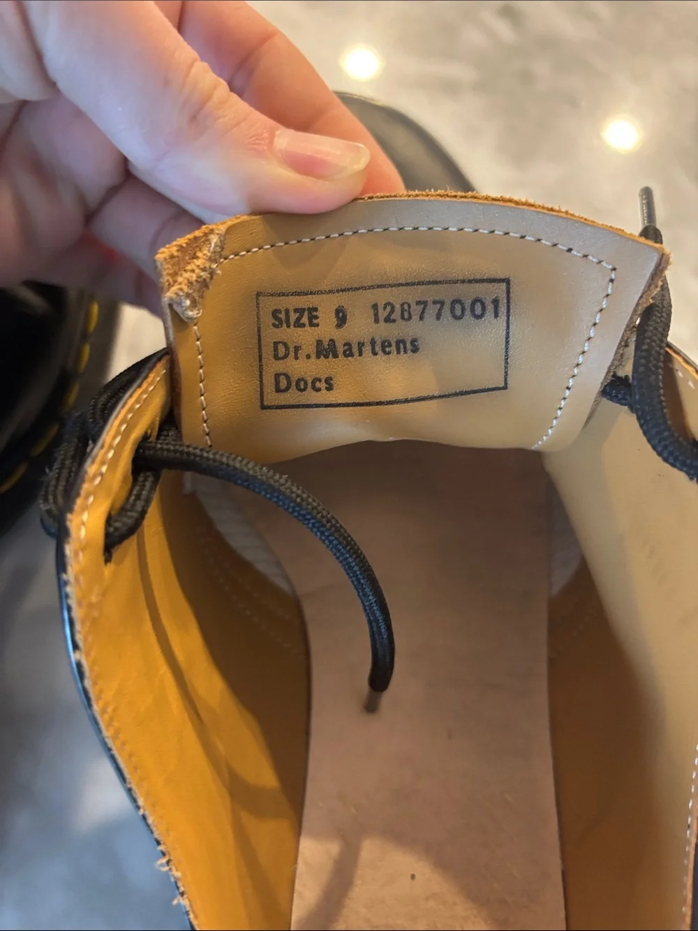 Dr. Martens Black Leather 3-Eye Derby Shoes with Yellow Stitching